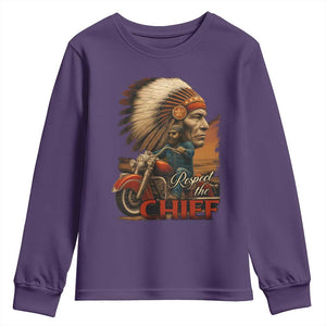 Indian American Rider Youth Sweatshirt Respect The Native Chief Native American Motorcycle TS11 Purple Print Your Wear