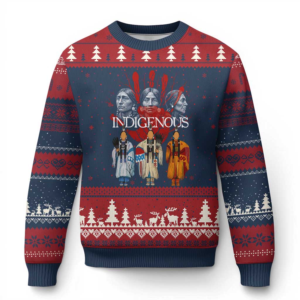Native American Indigenous Women MMIW Red Hand Indian Ugly Christmas Sweater - Print Your Wear