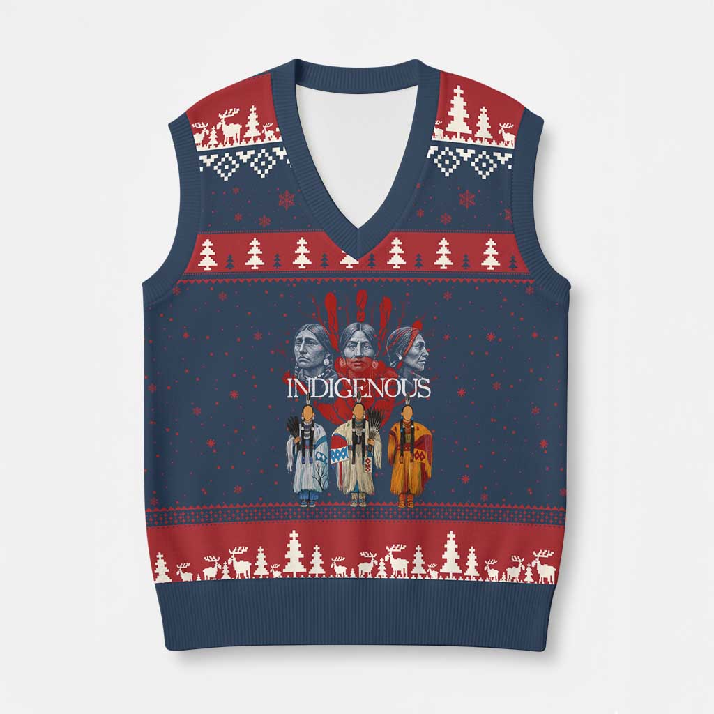 Native American Indigenous Women MMIW Red Hand Indian V-Neck Knit Sweater Vest - Print Your Wear