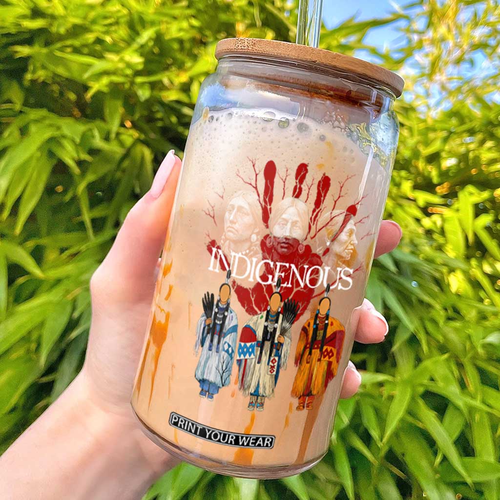 Native American Indigenous Women MMIW Red Hand Indian Glass Can TS11 Black Print Your Wear