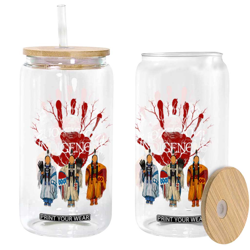 Native American Indigenous Women MMIW Red Hand Indian Glass Can TS11 Print Your Wear