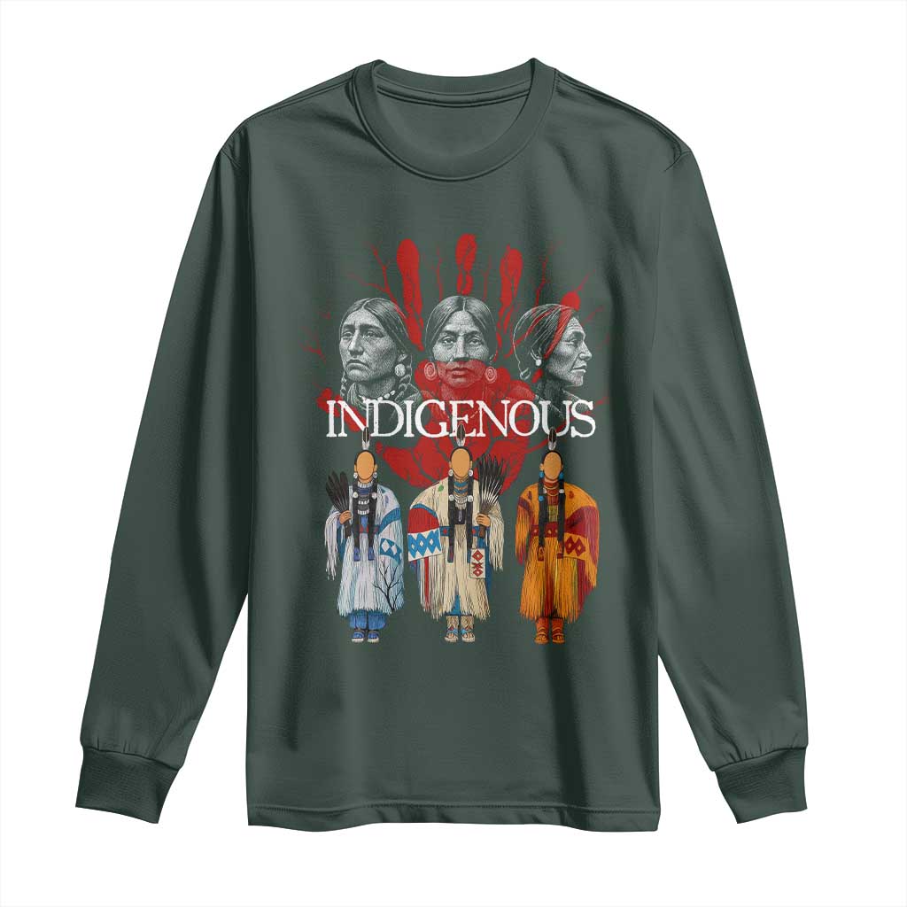 Native American Indigenous Women MMIW Red Hand Indian Long Sleeve Shirt TS11 Dark Forest Green Print Your Wear