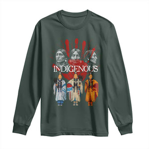 Native American Indigenous Women MMIW Red Hand Indian Long Sleeve Shirt TS11 Dark Forest Green Print Your Wear