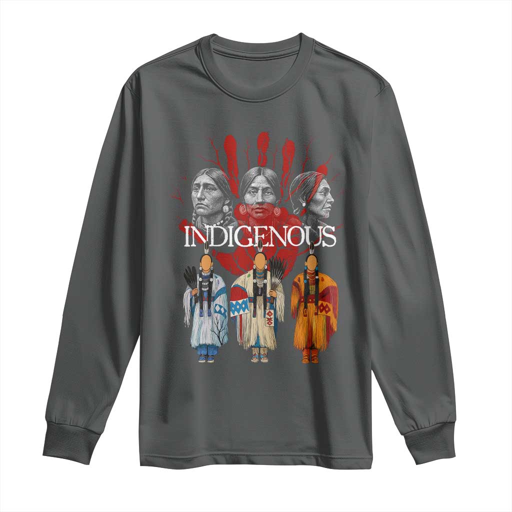 Native American Indigenous Women MMIW Red Hand Indian Long Sleeve Shirt TS11 Dark Heather Print Your Wear