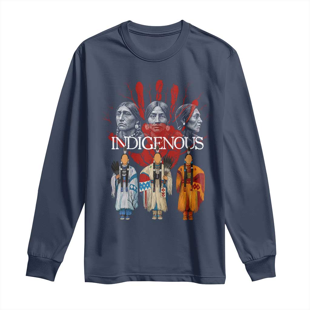 Native American Indigenous Women MMIW Red Hand Indian Long Sleeve Shirt TS11 Navy Print Your Wear