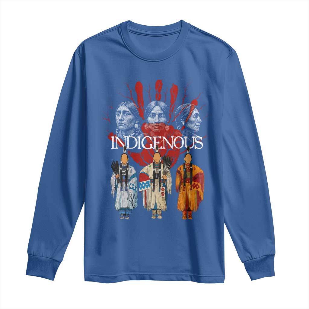 Native American Indigenous Women MMIW Red Hand Indian Long Sleeve Shirt TS11 Royal Blue Print Your Wear