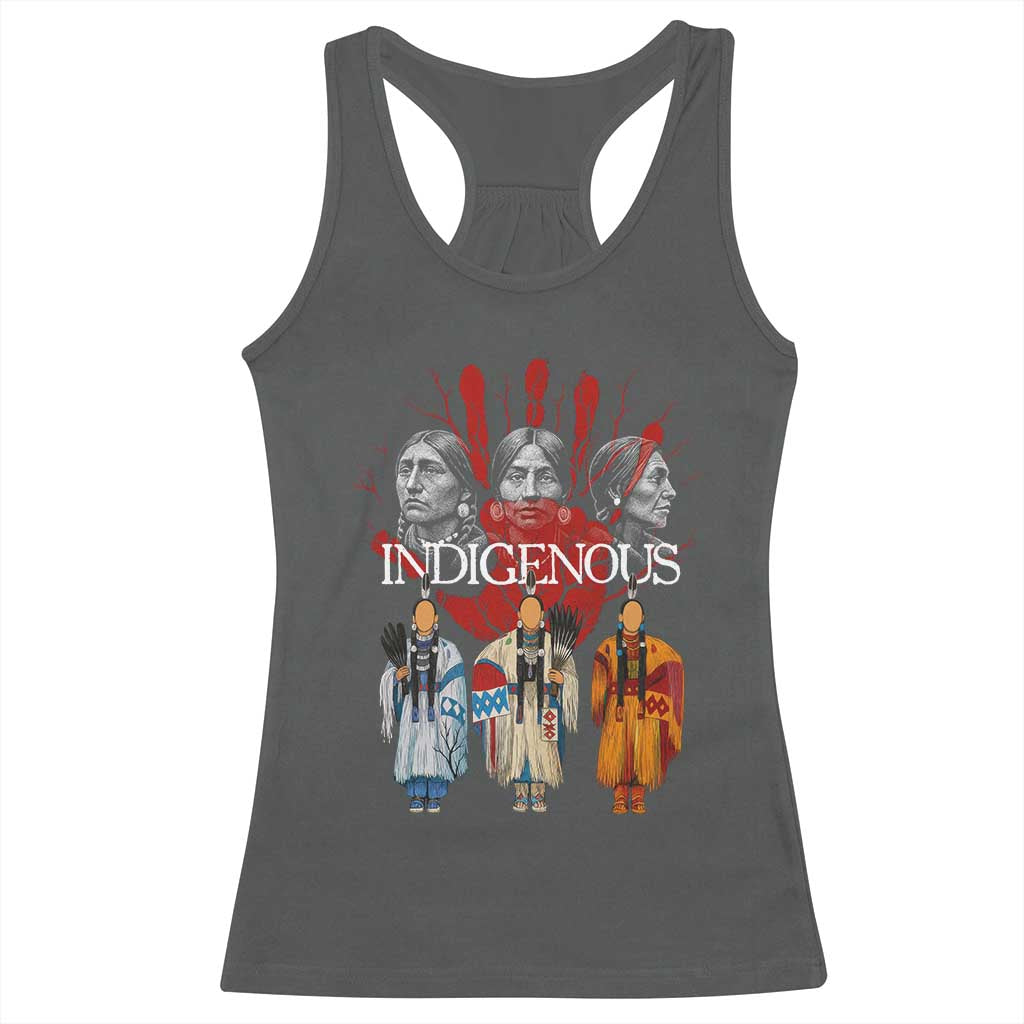 Native American Indigenous Women MMIW Red Hand Indian Racerback Tank Top TS11 Dark Heather Print Your Wear