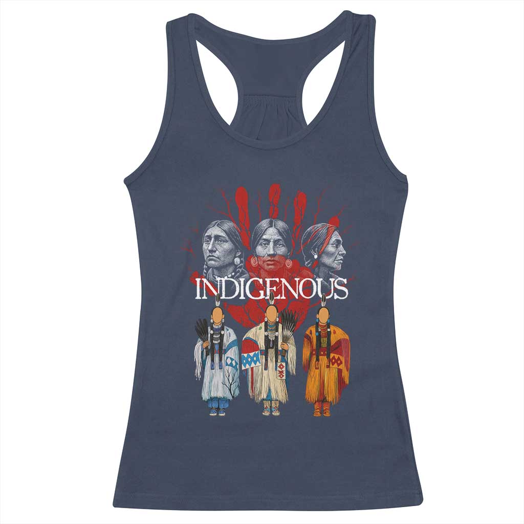 Native American Indigenous Women MMIW Red Hand Indian Racerback Tank Top TS11 Navy Print Your Wear