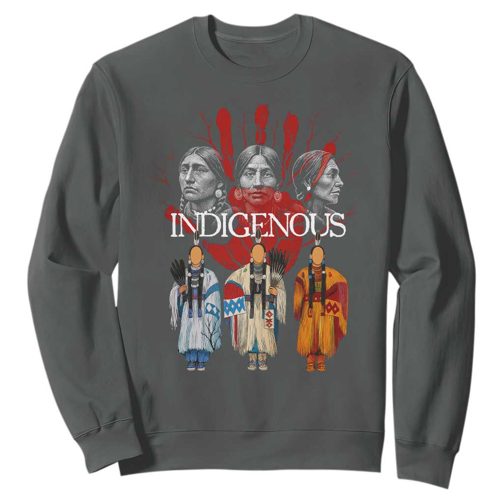 Native American Indigenous Women MMIW Red Hand Indian Sweatshirt TS11 Dark Heather Print Your Wear