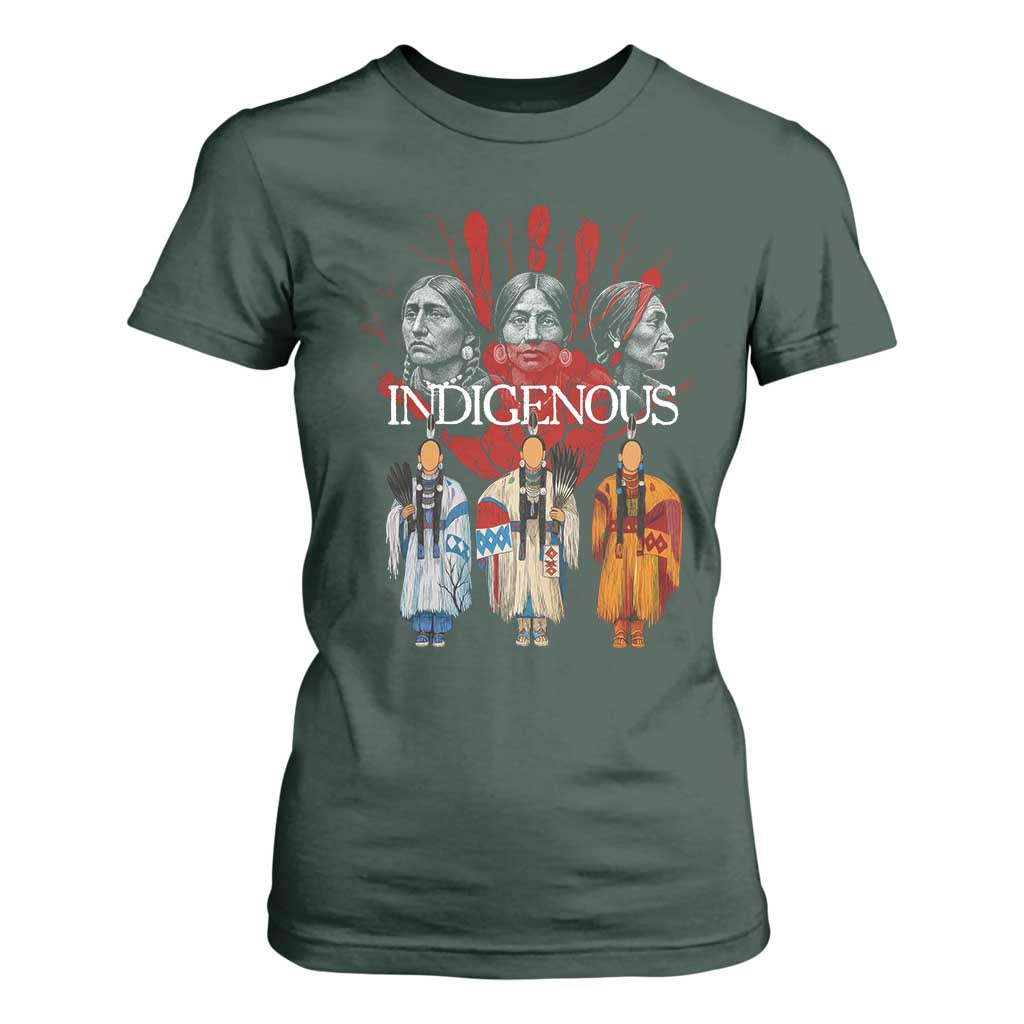 Native American Indigenous Women MMIW Red Hand Indian T Shirt For Women TS11 Dark Forest Green Print Your Wear