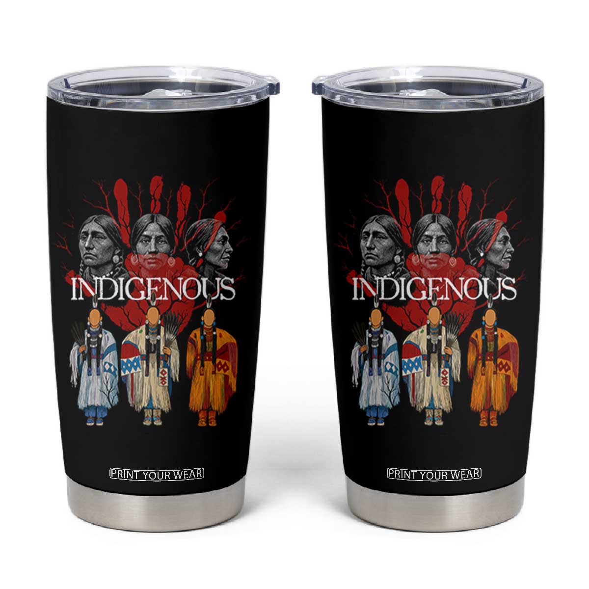 Native American Indigenous Women MMIW Red Hand Indian Tumbler Cup TS11 Black Print Your Wear