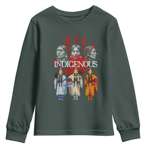 Native American Indigenous Women MMIW Red Hand Indian Youth Sweatshirt TS11 Dark Forest Green Print Your Wear