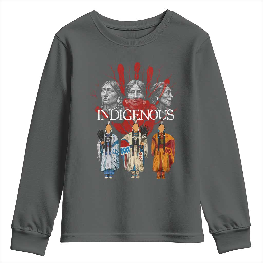 Native American Indigenous Women MMIW Red Hand Indian Youth Sweatshirt TS11 Dark Heather Print Your Wear