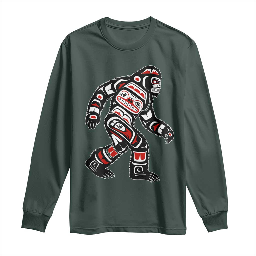 Bigfoot Native American Northwest Coast Art Long Sleeve Shirt TS11 Dark Forest Green Print Your Wear