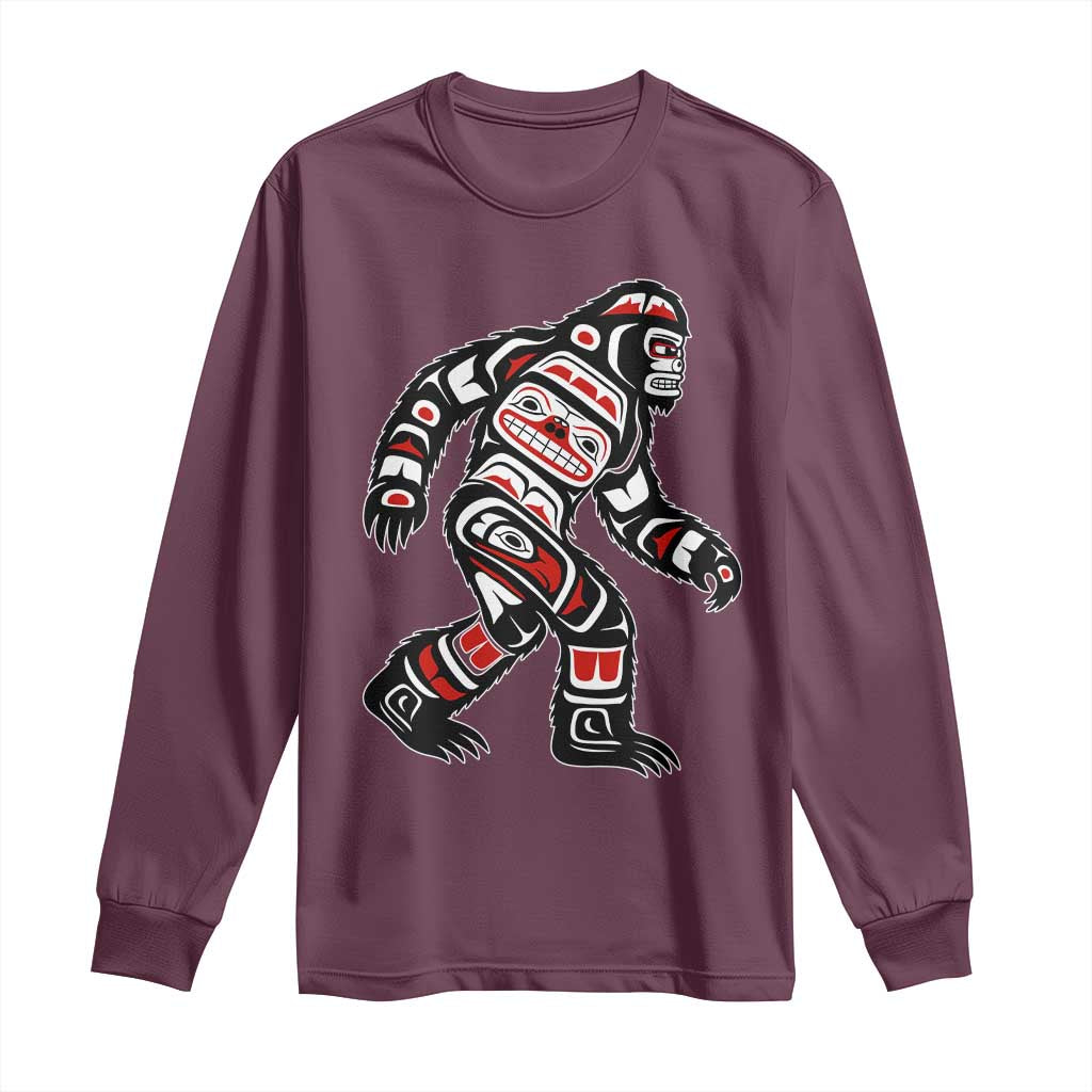Bigfoot Native American Northwest Coast Art Long Sleeve Shirt TS11 Maroon Print Your Wear
