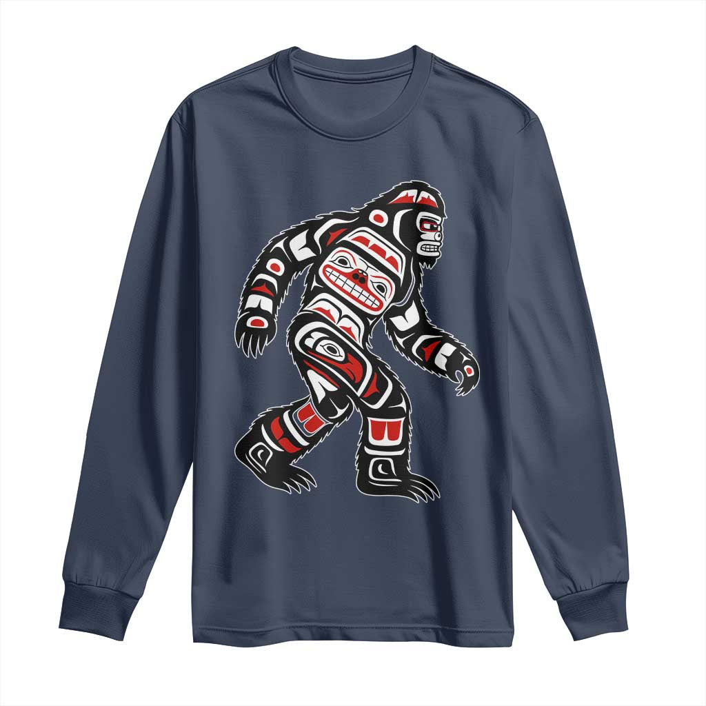 Bigfoot Native American Northwest Coast Art Long Sleeve Shirt TS11 Navy Print Your Wear