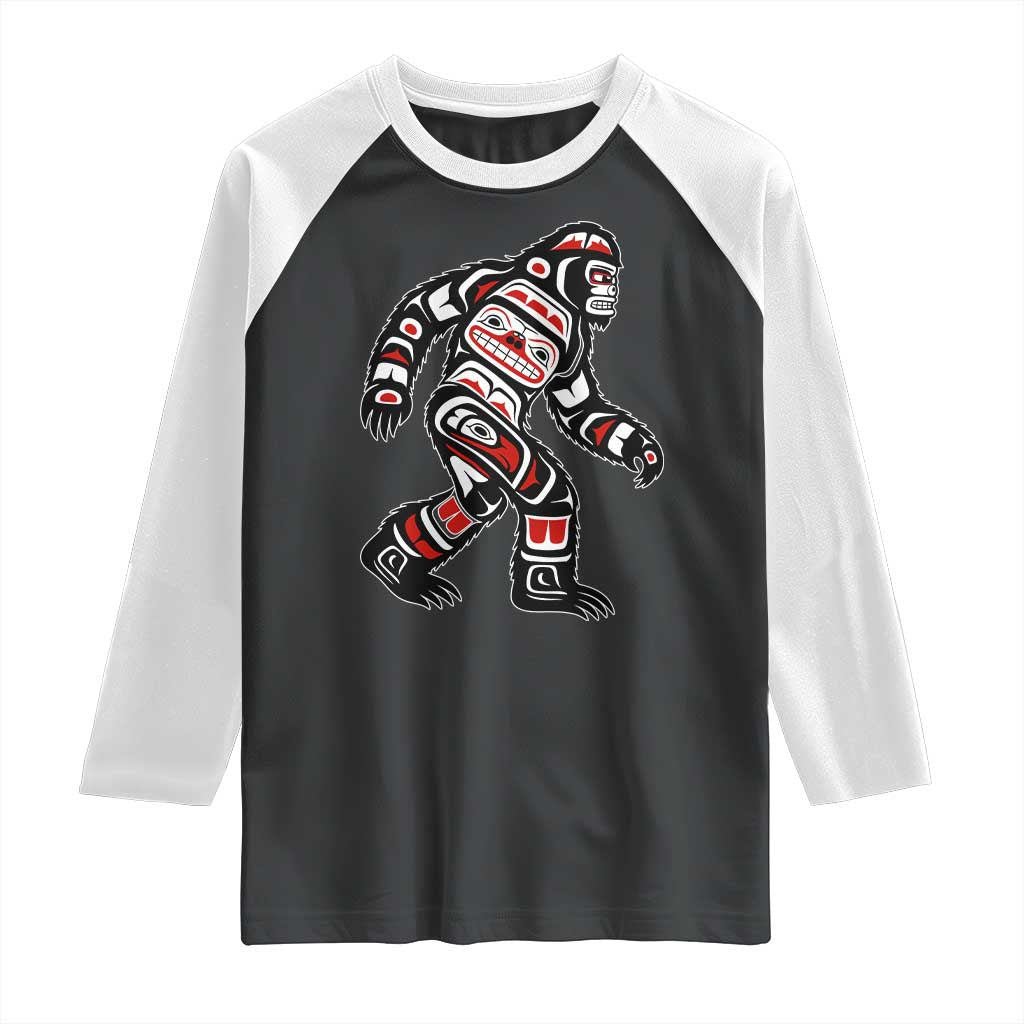 Bigfoot Native American Northwest Coast Art Raglan Shirt TS11 Black White Print Your Wear