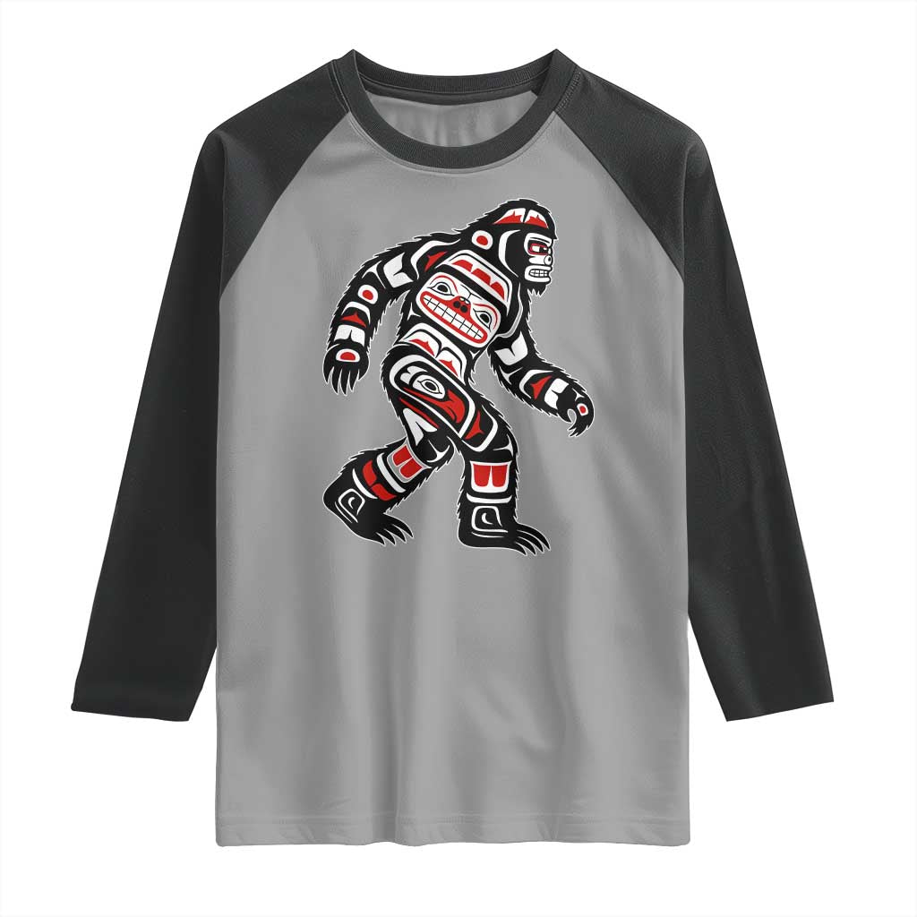 Bigfoot Native American Northwest Coast Art Raglan Shirt TS11 Sport Gray Black Print Your Wear
