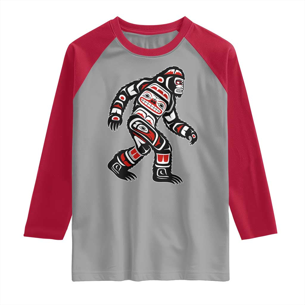 Bigfoot Native American Northwest Coast Art Raglan Shirt TS11 Sport Gray Red Print Your Wear