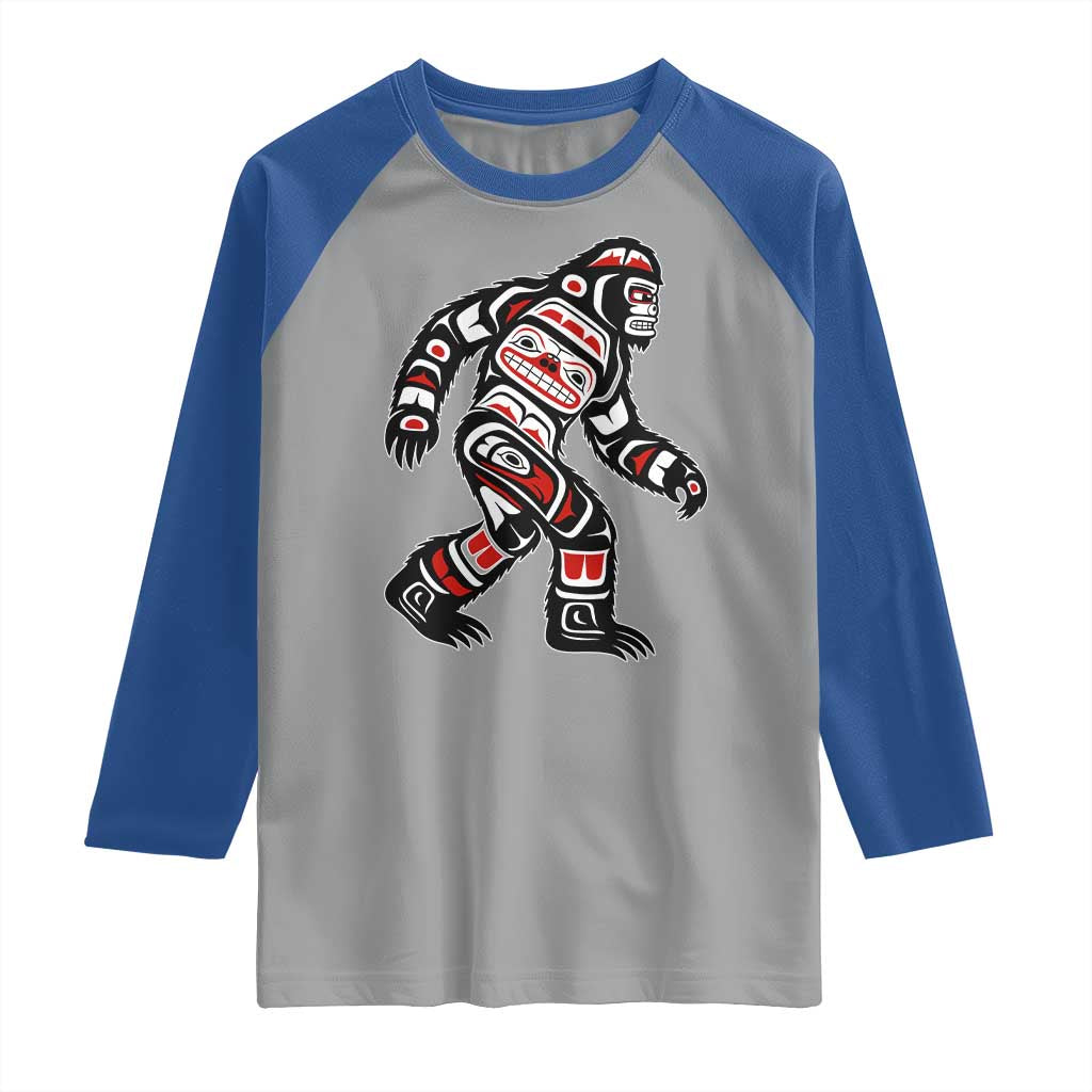 Bigfoot Native American Northwest Coast Art Raglan Shirt TS11 Sport Gray Royal Print Your Wear