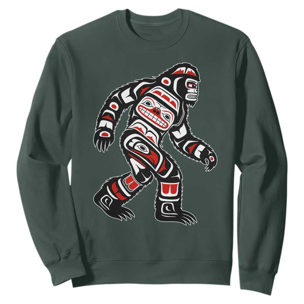 Bigfoot Native American Northwest Coast Art Sweatshirt TS11 Dark Forest Green Print Your Wear