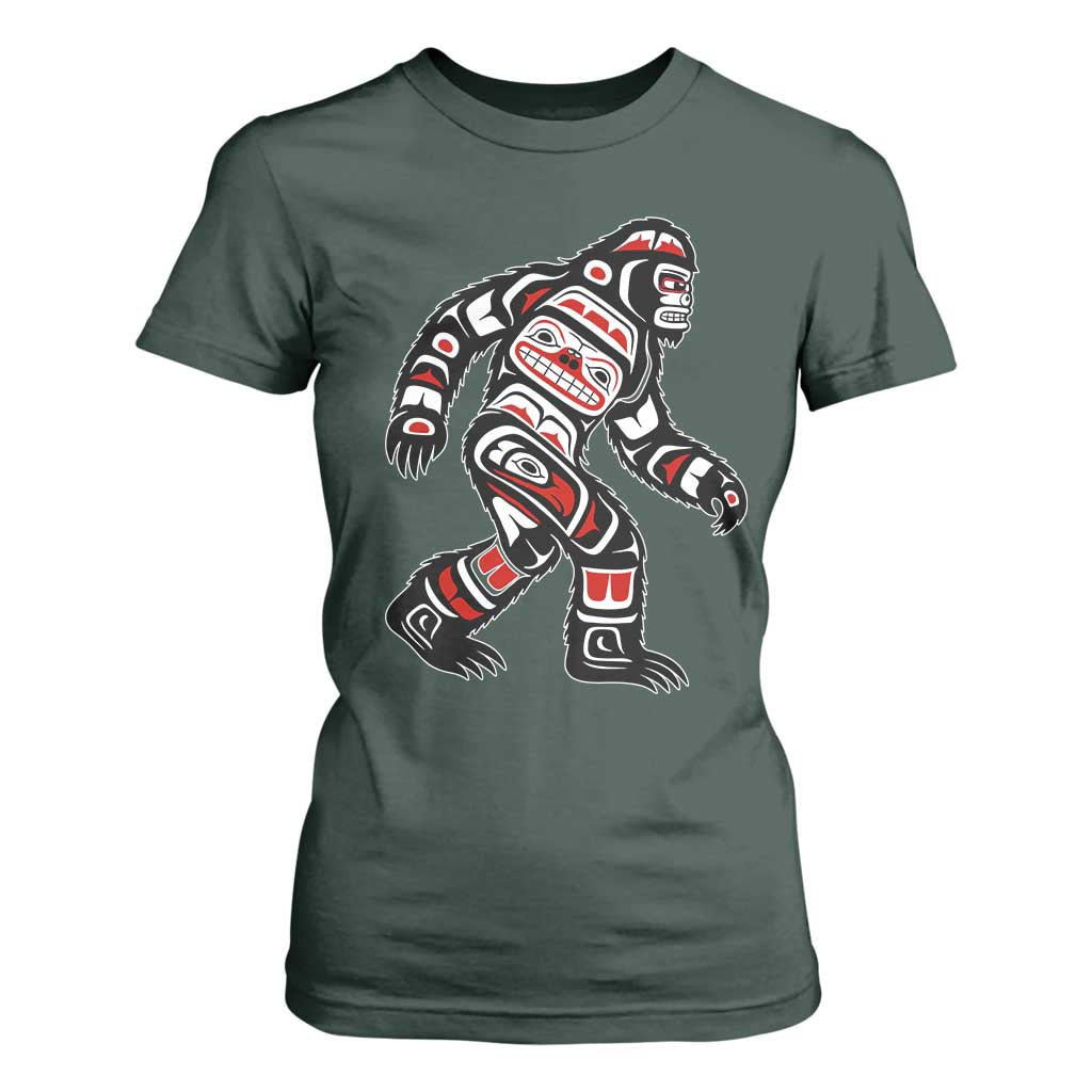Bigfoot Native American Northwest Coast Art T Shirt For Women TS11 Dark Forest Green Print Your Wear