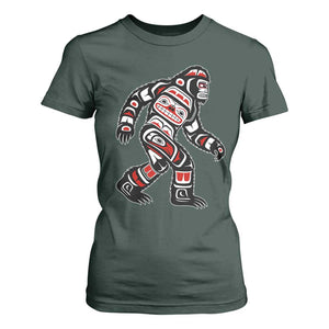 Bigfoot Native American Northwest Coast Art T Shirt For Women TS11 Dark Forest Green Print Your Wear