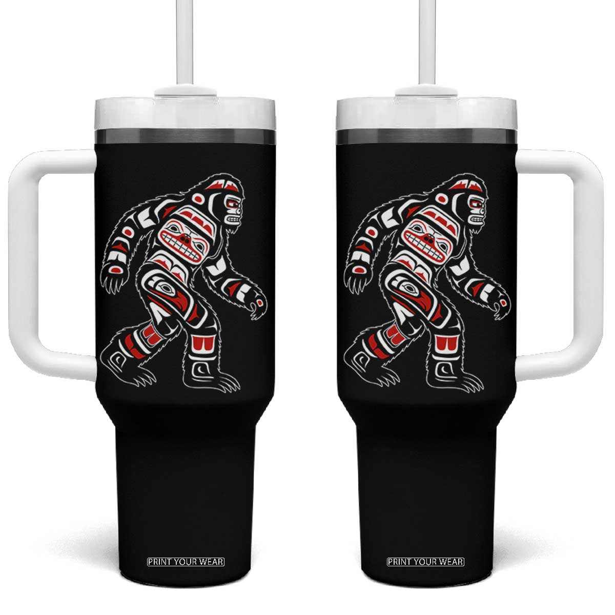 Bigfoot Native American Northwest Coast Art Tumbler With Handle TS11 One Size: 40 oz Black Print Your Wear