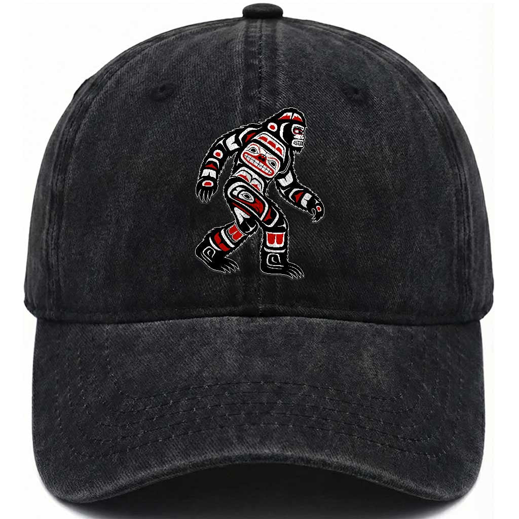 Bigfoot Native American Northwest Coast Art Washed Cotton Baseball Cap TS11 Print Your Wear