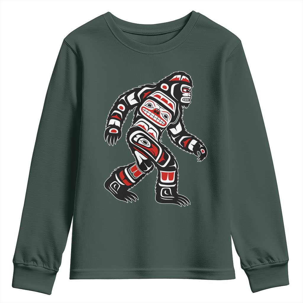 Bigfoot Native American Northwest Coast Art Youth Sweatshirt TS11 Dark Forest Green Print Your Wear