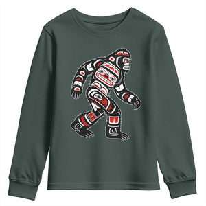Bigfoot Native American Northwest Coast Art Youth Sweatshirt TS11 Dark Forest Green Print Your Wear