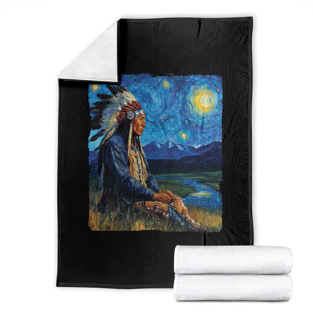 Native American Indian Van Goghs Starry Night Throw Blanket TS11 Black Print Your Wear