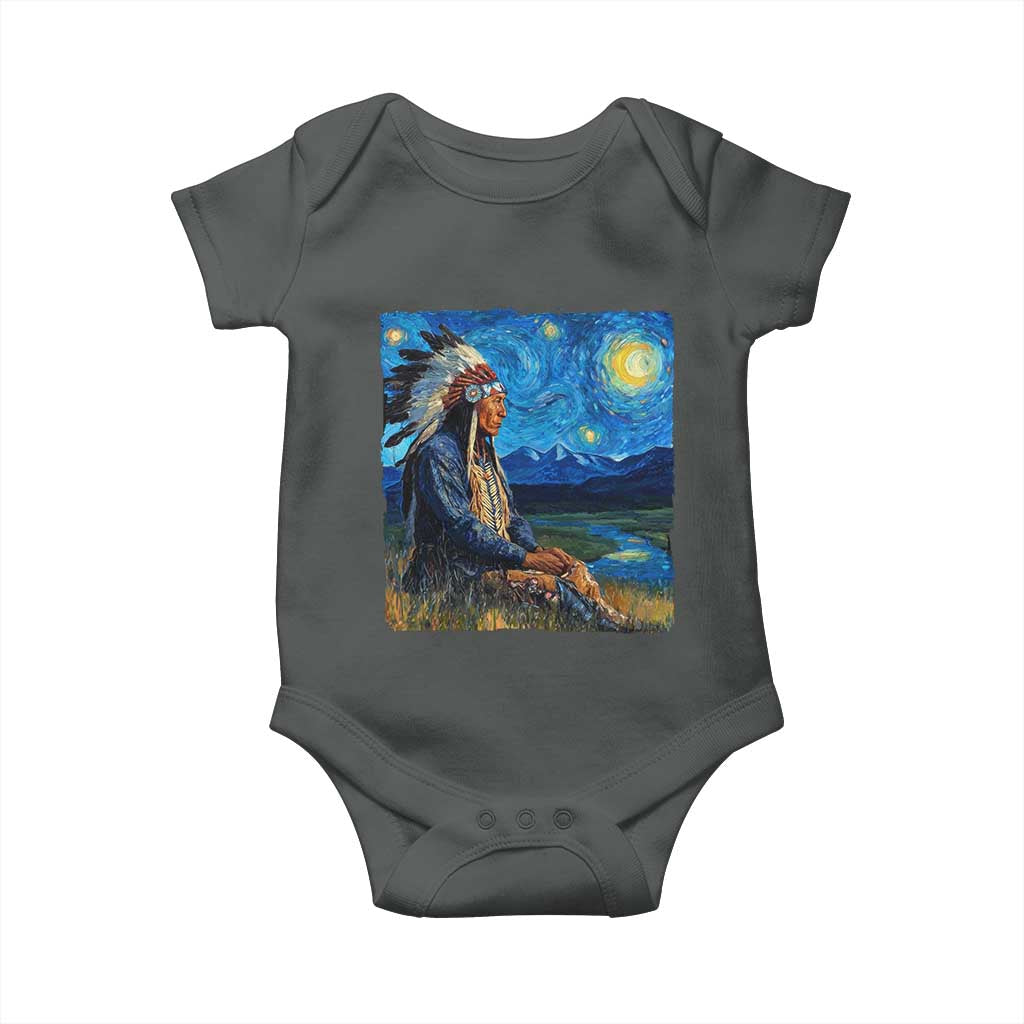 Native American Indian Van Goghs Starry Night Baby Onesie TS11 Dark Heather Print Your Wear