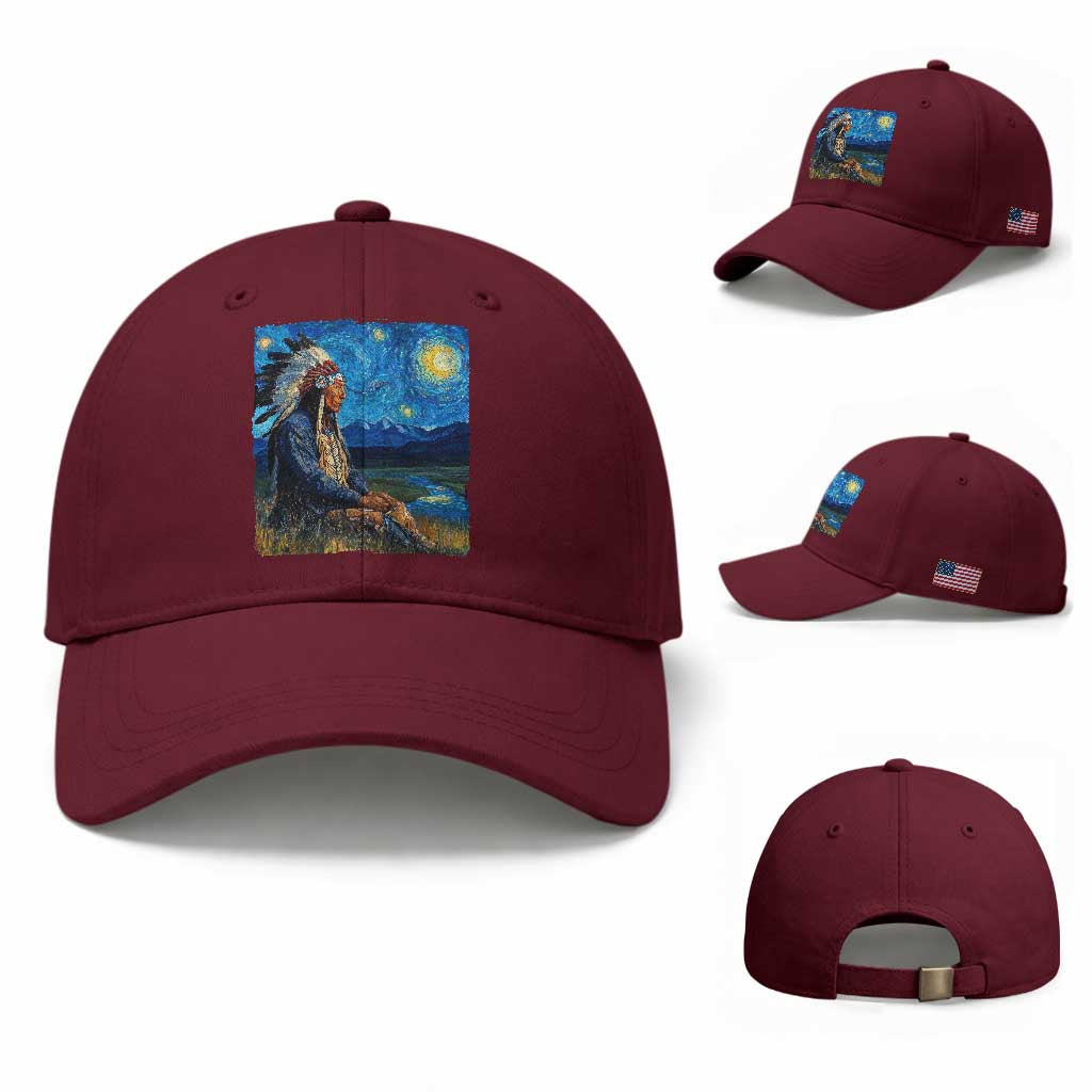 Native American Indian Van Goghs Starry Night Baseball Cap
