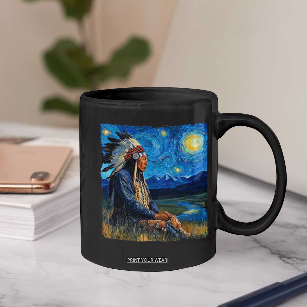 Native American Indian Van Goghs Starry Night Coffee Mug TS11 Print Your Wear