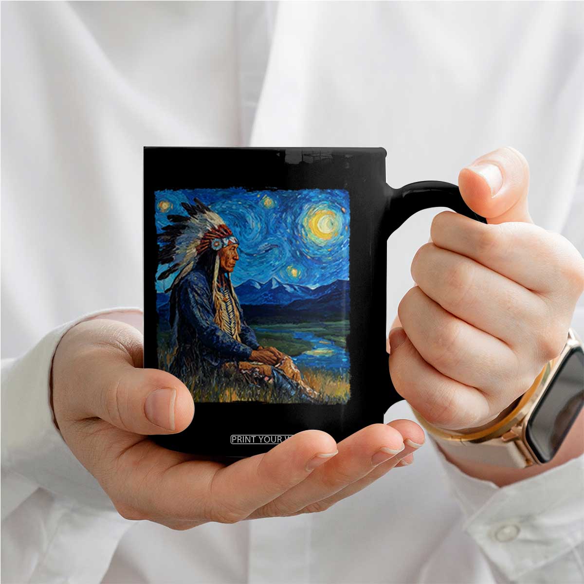 Native American Indian Van Goghs Starry Night Coffee Mug TS11 Print Your Wear
