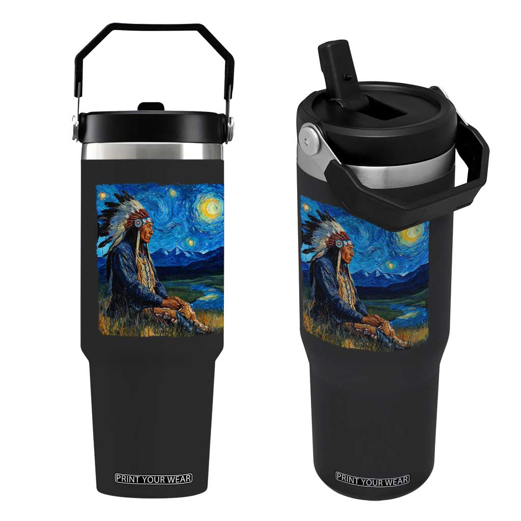 Native American Indian Van Goghs Starry Night Flip Straw Tumbler TS11 One Size: 30 oz Black Print Your Wear