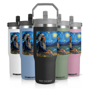 Native American Indian Van Goghs Starry Night Flip Straw Tumbler TS11 Print Your Wear