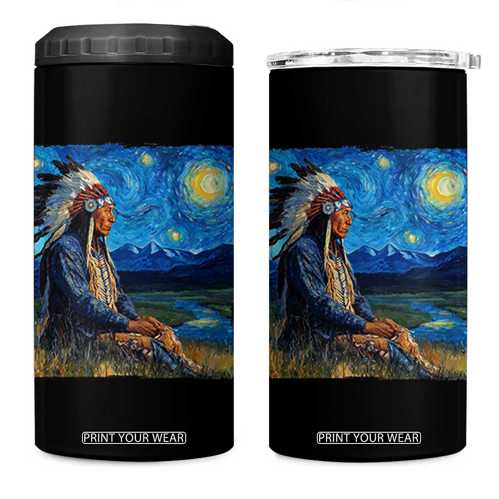 Native American Indian Van Goghs Starry Night 4 in 1 Can Cooler Tumbler TS11 One Size: 16 oz Black Print Your Wear