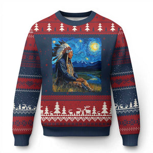 Native American Indian Van Goghs Starry Night Ugly Christmas Sweater - Print Your Wear