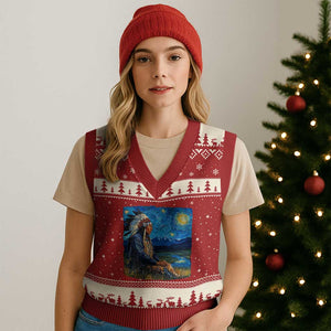 Native American Indian Van Goghs Starry Night V-Neck Knit Sweater Vest - Print Your Wear