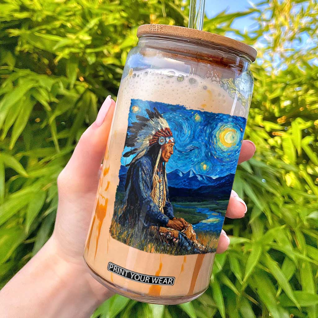 Native American Indian Van Goghs Starry Night Glass Can TS11 Black Print Your Wear