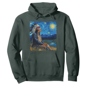 Native American Indian Van Goghs Starry Night Hoodie TS11 Dark Forest Green Print Your Wear