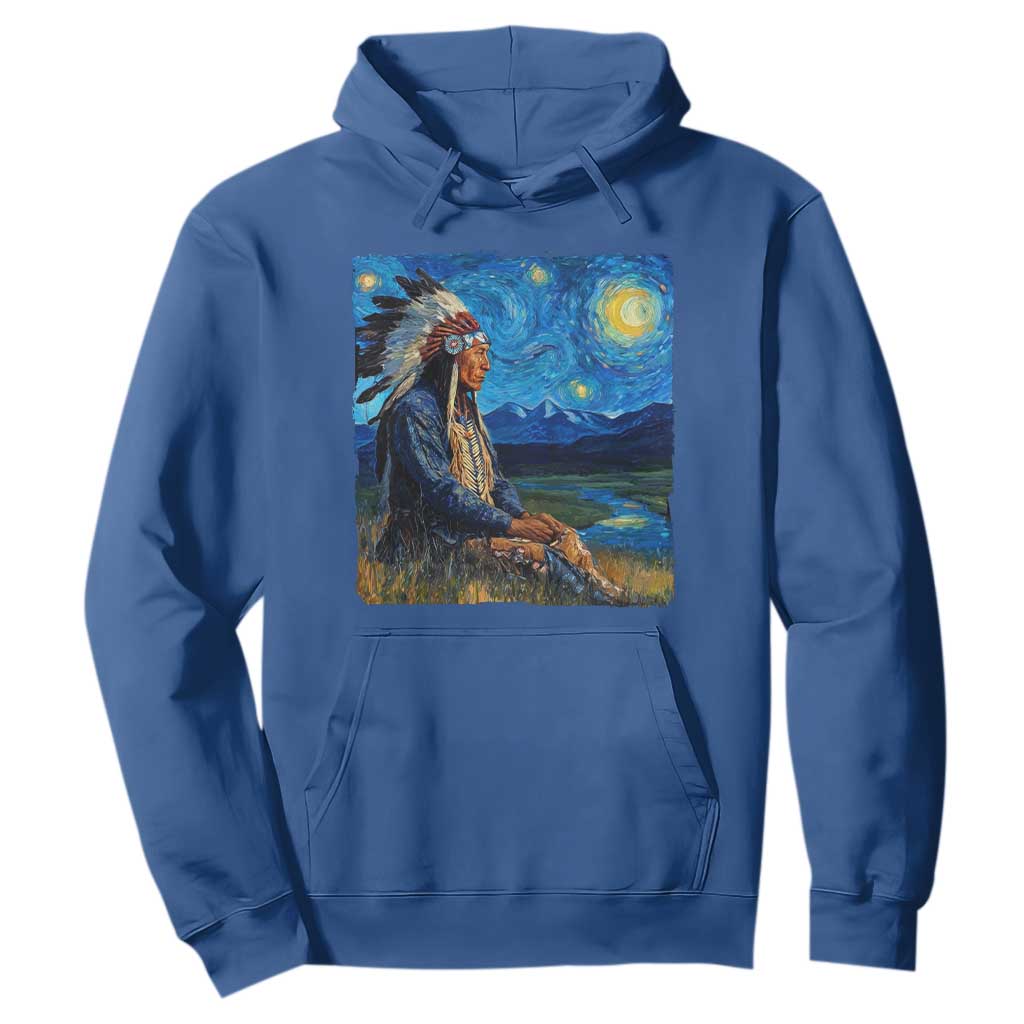 Native American Indian Van Goghs Starry Night Hoodie TS11 Royal Blue Print Your Wear