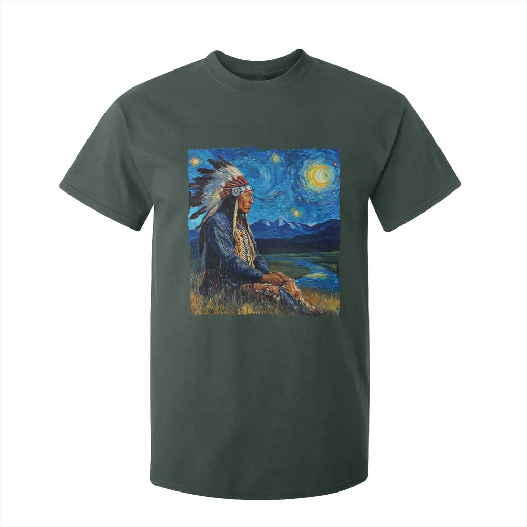 Native American Indian Van Goghs Starry Night T Shirt For Kid TS11 Dark Forest Green Print Your Wear