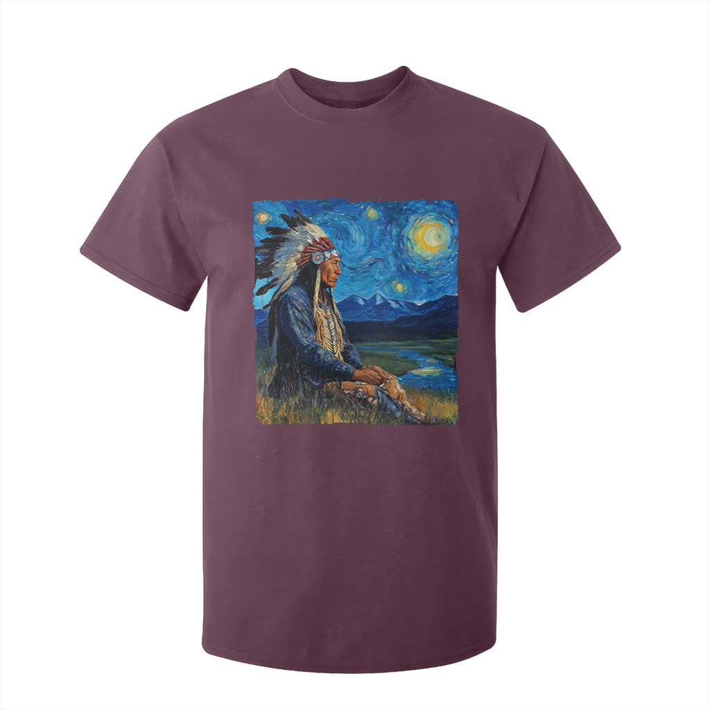 Native American Indian Van Goghs Starry Night T Shirt For Kid TS11 Maroon Print Your Wear