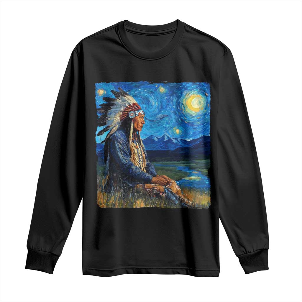 Native American Indian Van Goghs Starry Night Long Sleeve Shirt TS11 Black Print Your Wear