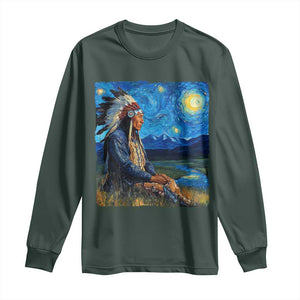 Native American Indian Van Goghs Starry Night Long Sleeve Shirt TS11 Dark Forest Green Print Your Wear