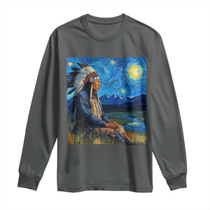 Native American Indian Van Goghs Starry Night Long Sleeve Shirt TS11 Dark Heather Print Your Wear