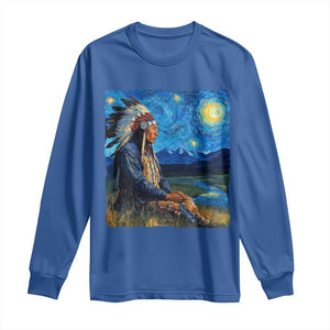 Native American Indian Van Goghs Starry Night Long Sleeve Shirt TS11 Royal Blue Print Your Wear
